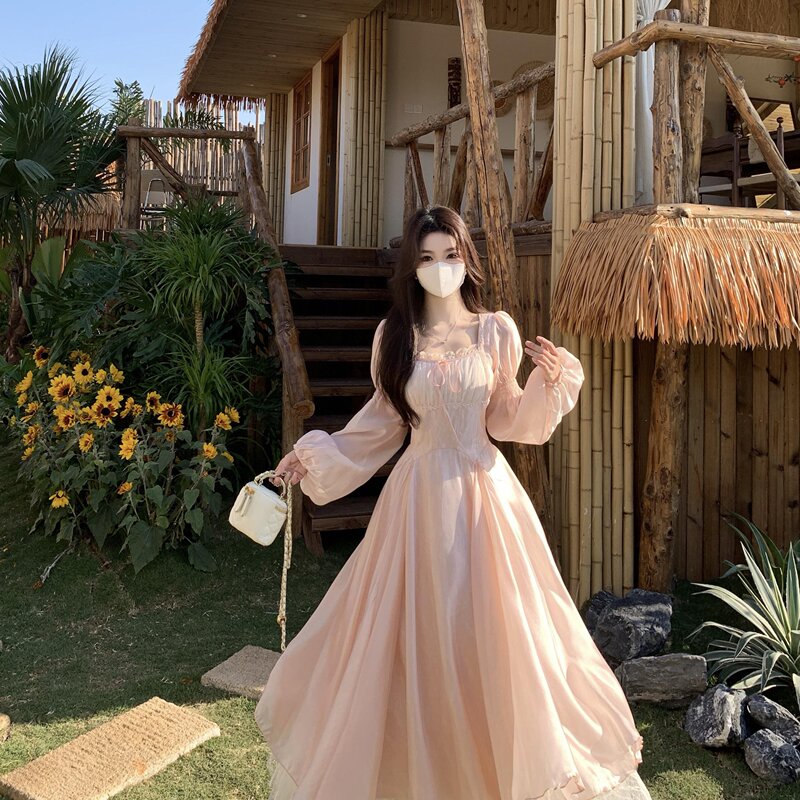 French-Style Elegant Lace Mesh Dress for Women, New Spring/Summer Plus Size, Flattering Waist, Long Dress