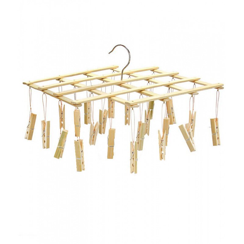Bamboo pants rack 4 small clips multi-purpose drying hanger folding socks clip underwear bamboo clip