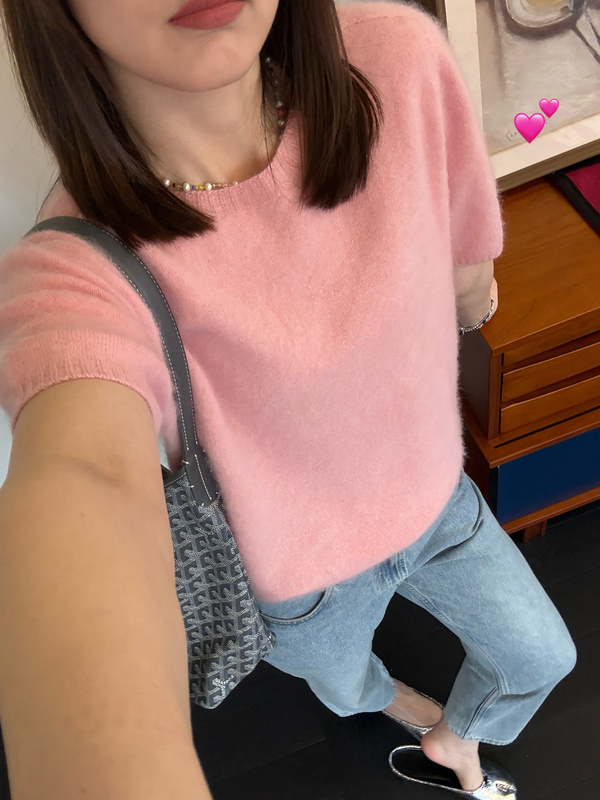 2026 Spring New Macaron Color Wool and Cashmere Blend Brushed Round Neck Short Sleeve Knitted Top Sweater