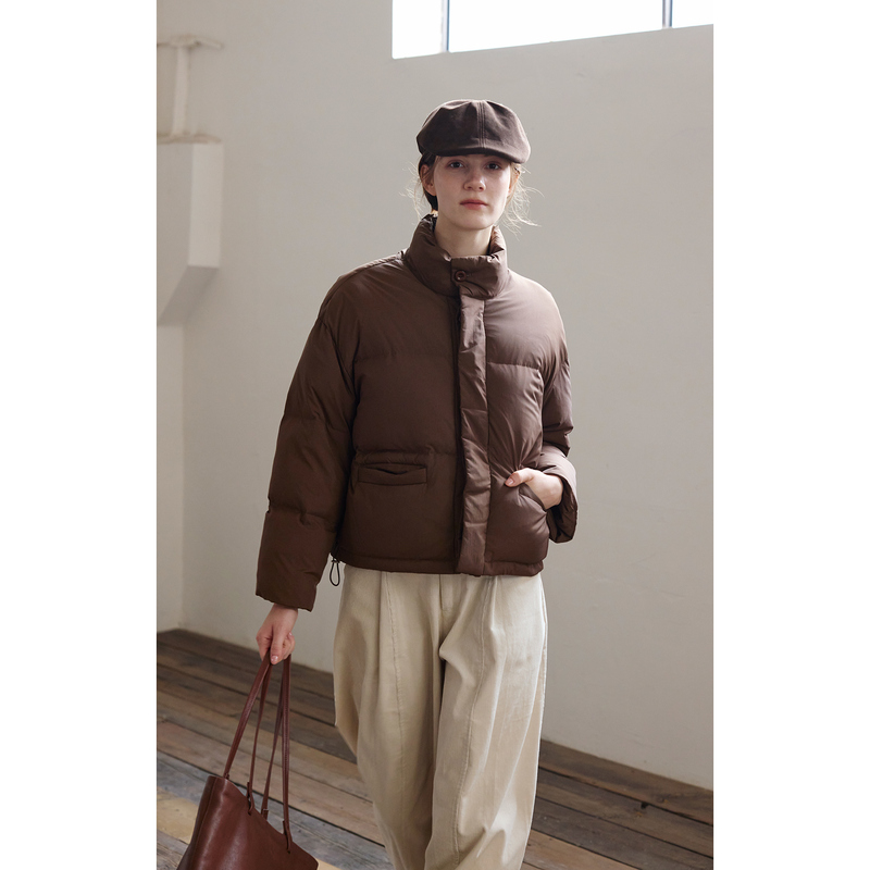 Willbewell Shengqiao Latte Chocolate Brown Stand-Collar Loose Short Puffy down Jacket