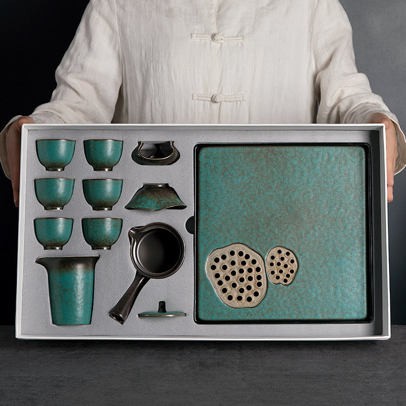 Kung Fu Tea Set for Home Use, Japanese-Style Ceramic High-End Tea Tray, Teapot, Gift Box, Tea Cups, Light Luxury, High-End Jingdezhen