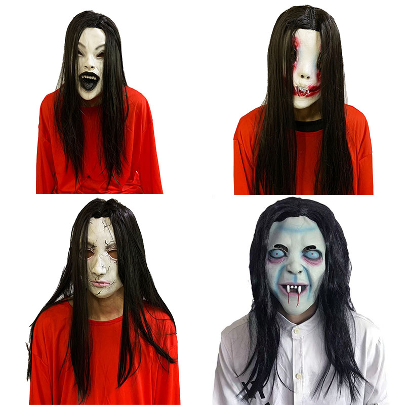 ハロウィン お化け屋敷 部屋からの脱出 ホラーマスク NPC 女性幽霊 貞子 怖い幽霊 ヘッドカバー ゴースト フルフェイス 小道具