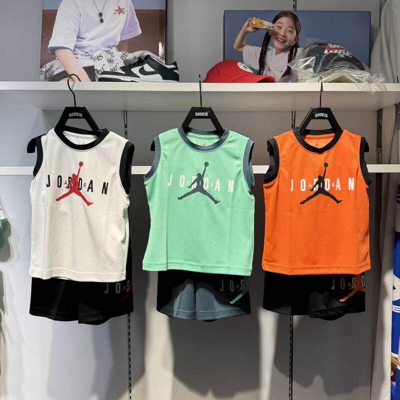 Jordan Children's Clothing 2026 Summer Basketball Uniforms for Boys and Girls, Quick-Drying Vest + Shorts Two-Piece Set Jd2622147