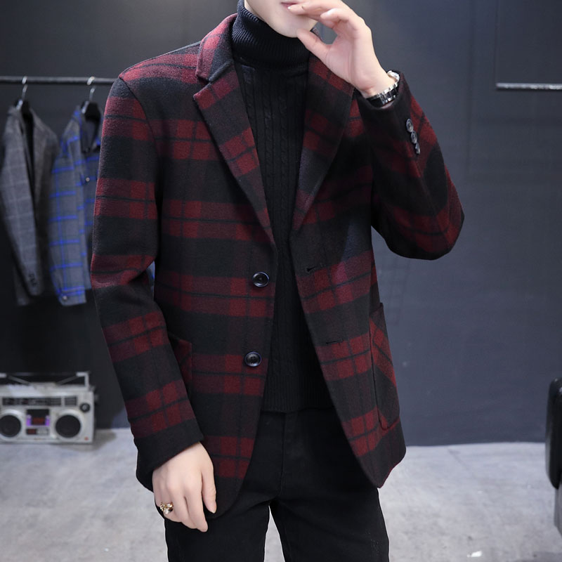 Double-sided woolen suit men's Korean version slim autumn and winter youth men's small suit trend woolen zero cashmere jacket trend - Taobao