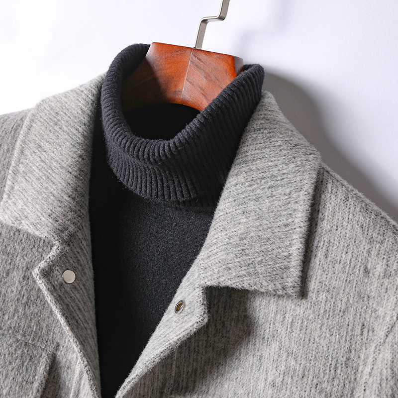 Light extravagant wool big coat man short style double collar fashion bifacial, autumn winter men's casual striped cashmere suede jacket