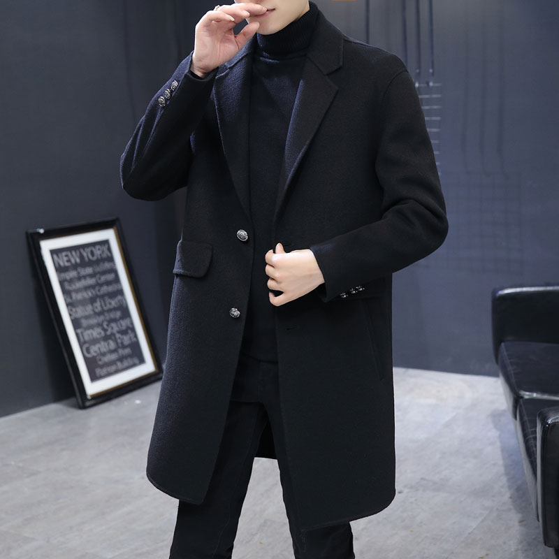 Upscale Double Face, the male Korean version trendy loose men's wind coat jacket with long version of the wool, and the great coat of wool.