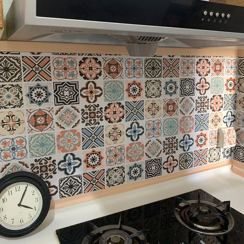 Kitchen Waterproof Anti-Oil Sticker High Temperature Resistant Wall Sticker Self-Adhesive Wallpaper Wall Sticker Cabinet Hearth Anti-Smoke Tile Sticker