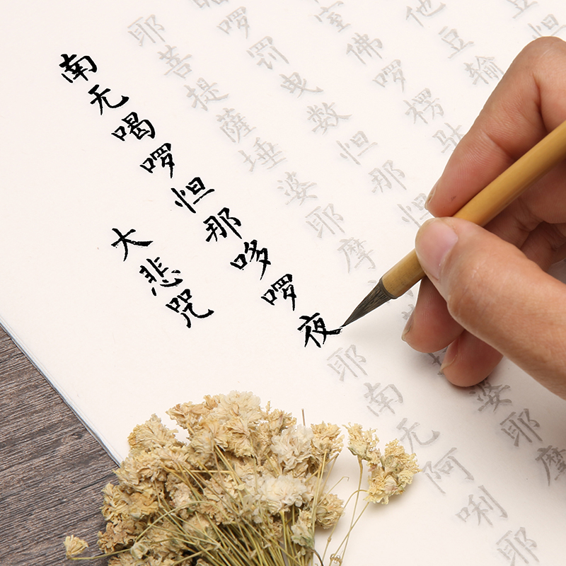 Small script brush copy copybook Buddha Sutra Heart Sutra Auspicious Sutra Great Compassion Curse Orchid Pavilion preface soft pen calligraphy practice tracing red rice paper cooked Xuan copybook adult copy copybook