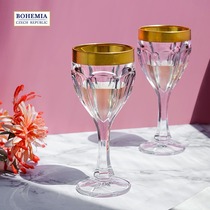 BOHEMIA Czech imported crystal fairy flower wine glass light luxury matte gold tall red wine glass