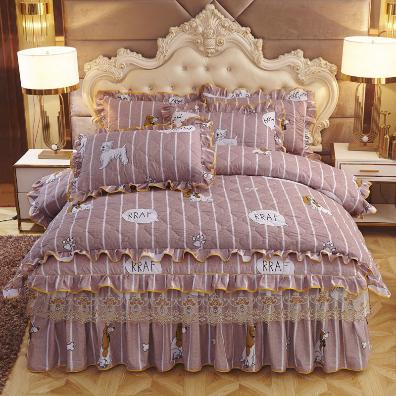 Summer cool quilts cotton pure cotton 100 full cotton clip cotton bed four sets of bed skirt quilt cover 4-bed cover bed bedding