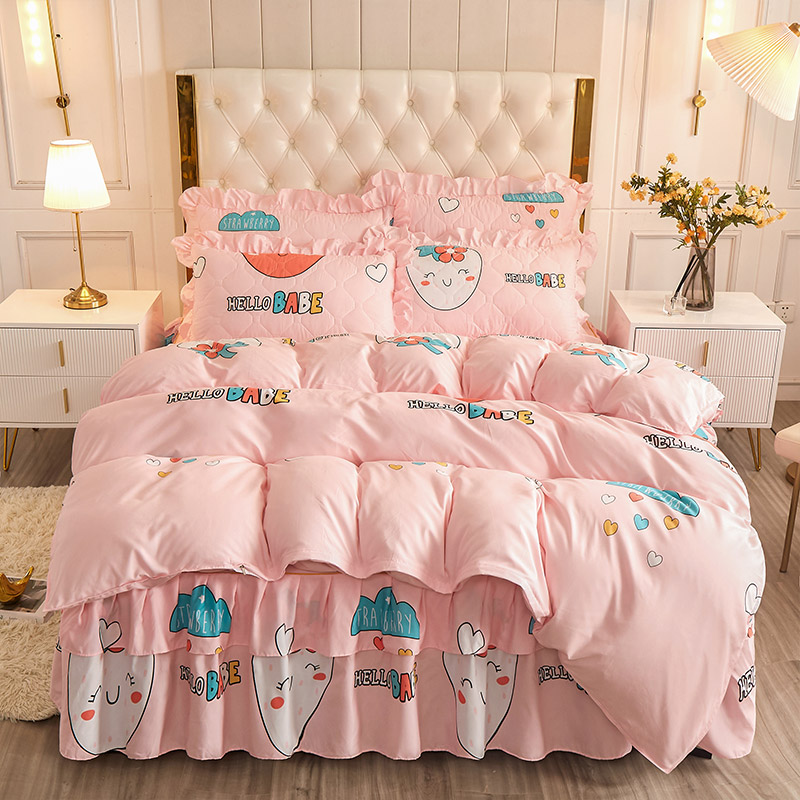 Winter cotton cotton cotton bed skirt four-piece set with non-slip Thick bed cover quilt cover quilt cover bedding