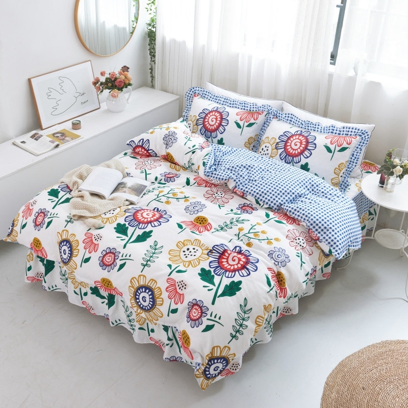 Clip cotton four sets full cotton pure cotton quilt cover 100 bed Hat Dorm Room Three Sets Single Beds Net Red bed with supplies 4-Taobao