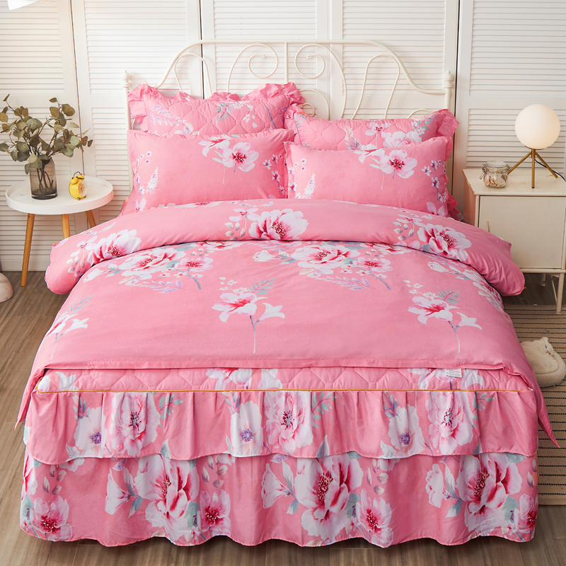 Autumn and winter padded cotton four-piece cotton cotton bed skirt 100 quilt cover with bedspread 4 warm bedding