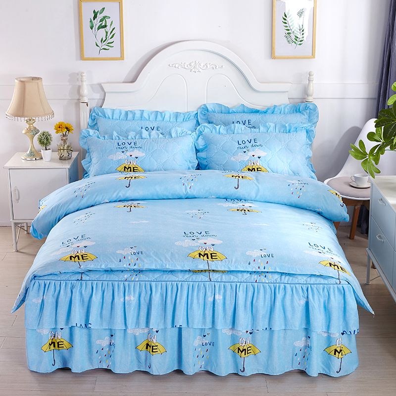 Autumn and winter padded cotton four-piece set with bed skirt cotton cotton 100 quilt cover 4-piece simple quilt cover three-piece set
