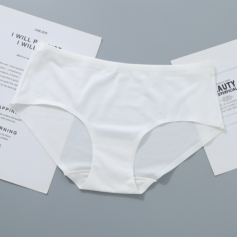 White underwear ladies one piece seamless summer thin ice silk pure cotton bottoming shorts sexy mid-waist briefs