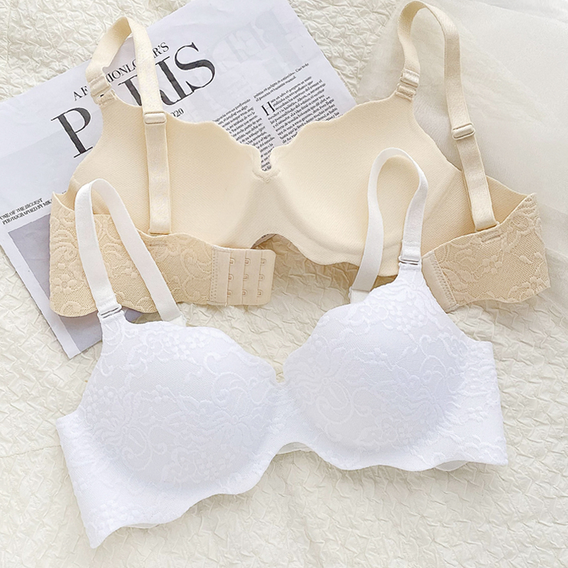 White lace underwear women's sexy gathered small chest one piece seamless comfortable no steel ring bra summer thin section