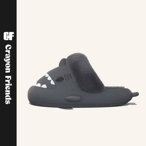 Съемная водонепроницаемая акула, зимние нескользящие удерживающие тепло плюшевые тапочки на платформе для влюбленных