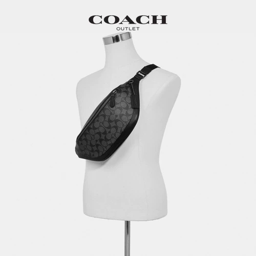 [Китайский подарок на День Святого Валентина] Мужская сумка COACH/Coach Outlet для пресбиопии WARREN, средняя поясная сумка на молнии, черная