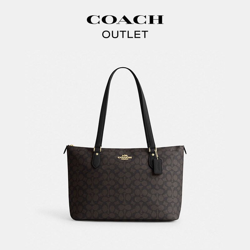 [New Year's Gift] COACH Outlet Women's Gallery Presbyopic Print Zipper Tote Handbag Shoulder Bag
