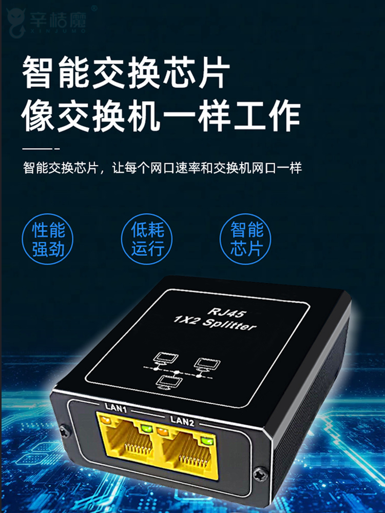 Chip-Level Gigabit Network Splitter, One Input Two Outputs, Network Cable Splitter, Three-Way Simultaneous Internet Access Hub, 3-Port 1-to-2 Switch, One-To-Two 2-Port Gigabit Switch, Network Cable Adapter