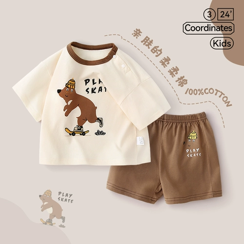 Детские летние нарукавники, тонкий комплект, летняя летняя одежда, пижама подходит для мужчин и женщин, хлопковые шорты, короткий рукав