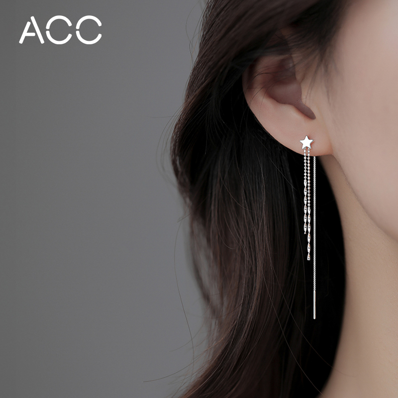 ACC Stars Ear Bracelet Women's Pure Silver Long Version Streaming Suearrings 2022 New Tide Pentagram Niche Design Earrings