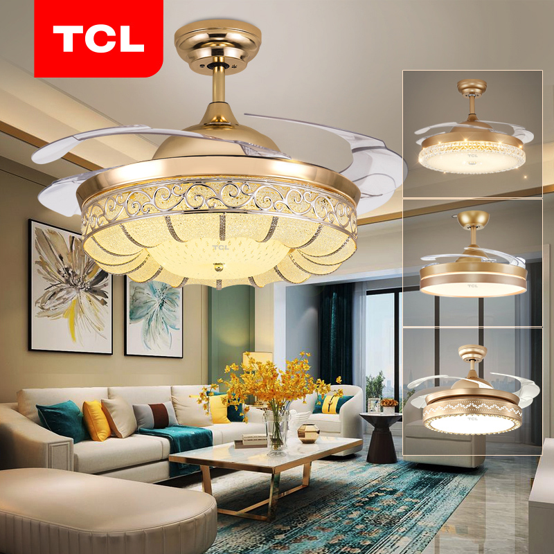 TCL invisible crystal fan lamp living room dining atmosphere light luxury high-end home ceiling fan lamp electric fan chandelier