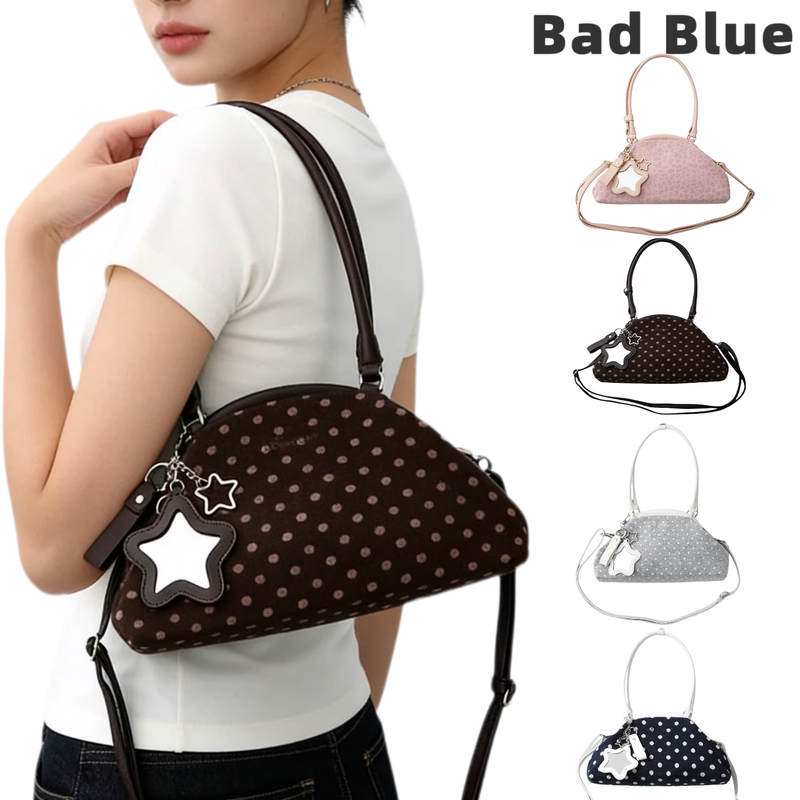 Korean Badblue Dumpling Bag Sweet Cool Style Leopard Print Polka Dot Star Pendant Single Shoulder Handbag Underarm Shell Bag for Women Korean Badblue Dumpling Bag Sweet Cool Style Leopard Print Polka Dot Star Pendant Single Shoulder Handbag Underarm Shell Bag for Women