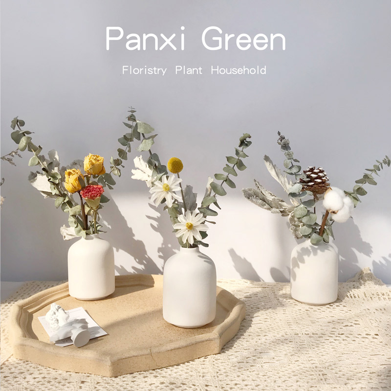 ins dried flower bouquet home decoration ornament Nordic living room fitting ceramic small vase air-dried real flower Eucalyptus