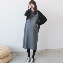 Big Belly Lady Gestation in Autumn Fashion Weater with long section Korean version loose with large code Pregnancy Dress Spring Fall and Dress Fashion
