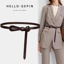 Woolen sweatshirt with belt strap Leather Ins leather Ins Wind Fashion Decorative Suits Coat Dress Sweaters Fur Coats