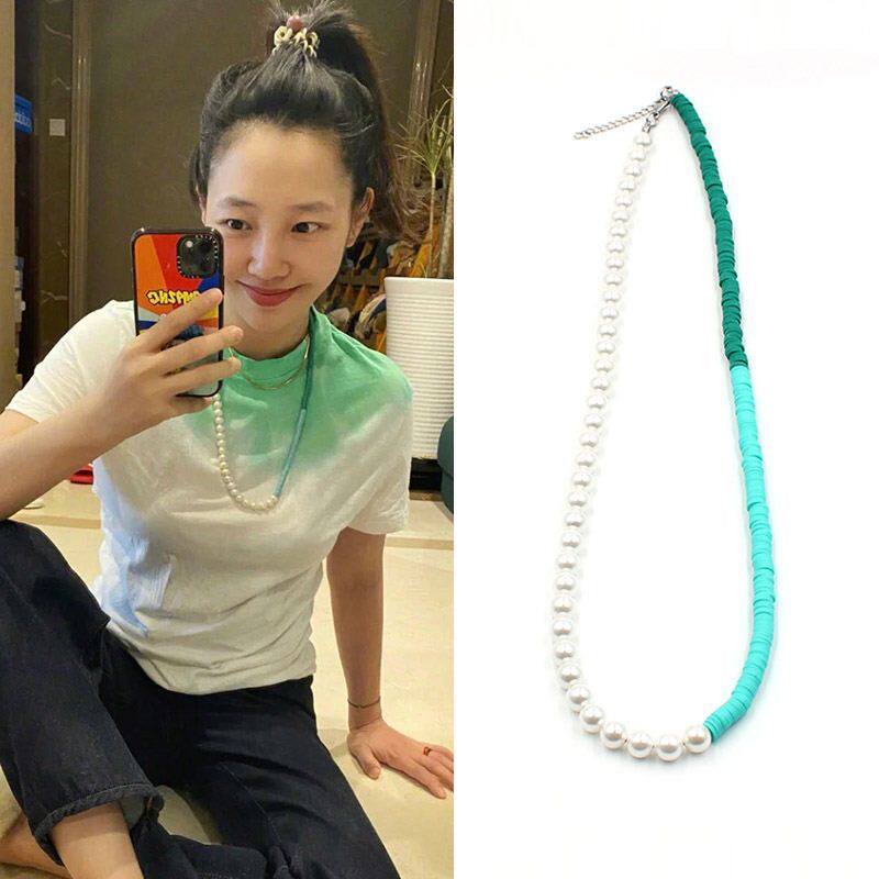 White Peppertong Colorful Soft Pottery Pearl Necklace women's small crowd Shen Huixing Beads Wool clothing chain Our marriage