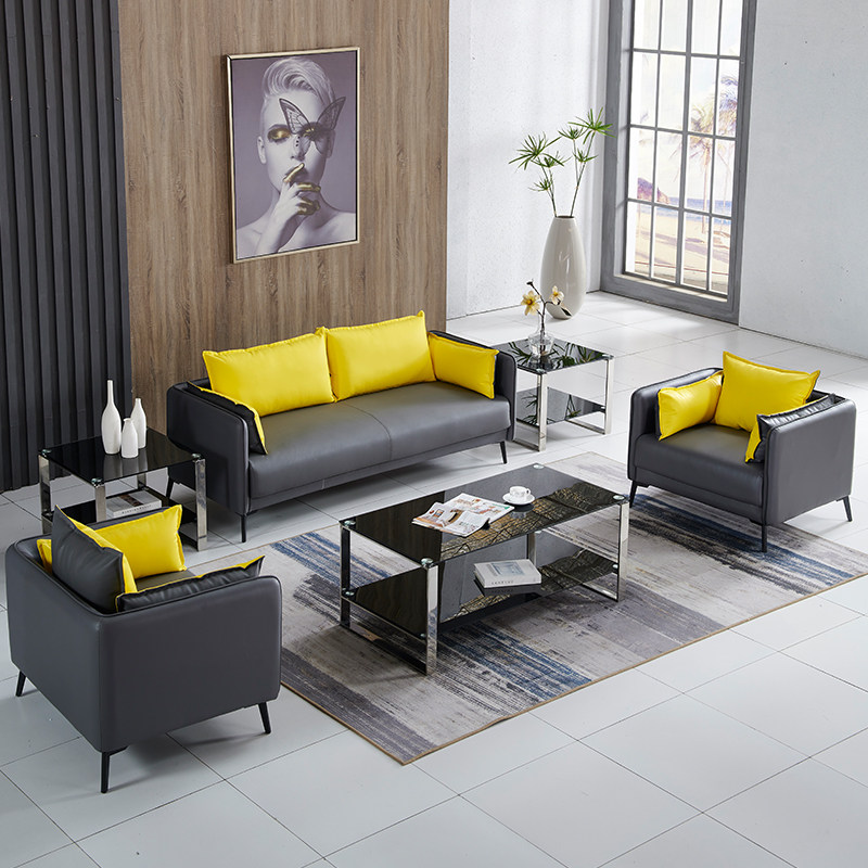 Minimalist modern Coloured office sofa Sofa Tea Table Combination Suit Reception Room Business guest leather sofas trio Place
