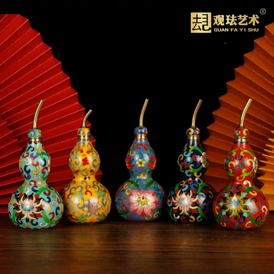 Gourde en cuivre bleu cloisonné en émail de style chinois, salle d'étude, ornements de salon, artisanat à l'étranger, cadeaux pour étrangers