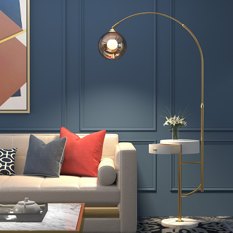 Post-modern sofa side living room vertical underground lamp minimalist bedroom bedside glass lampshade wireless tea table floor lamp