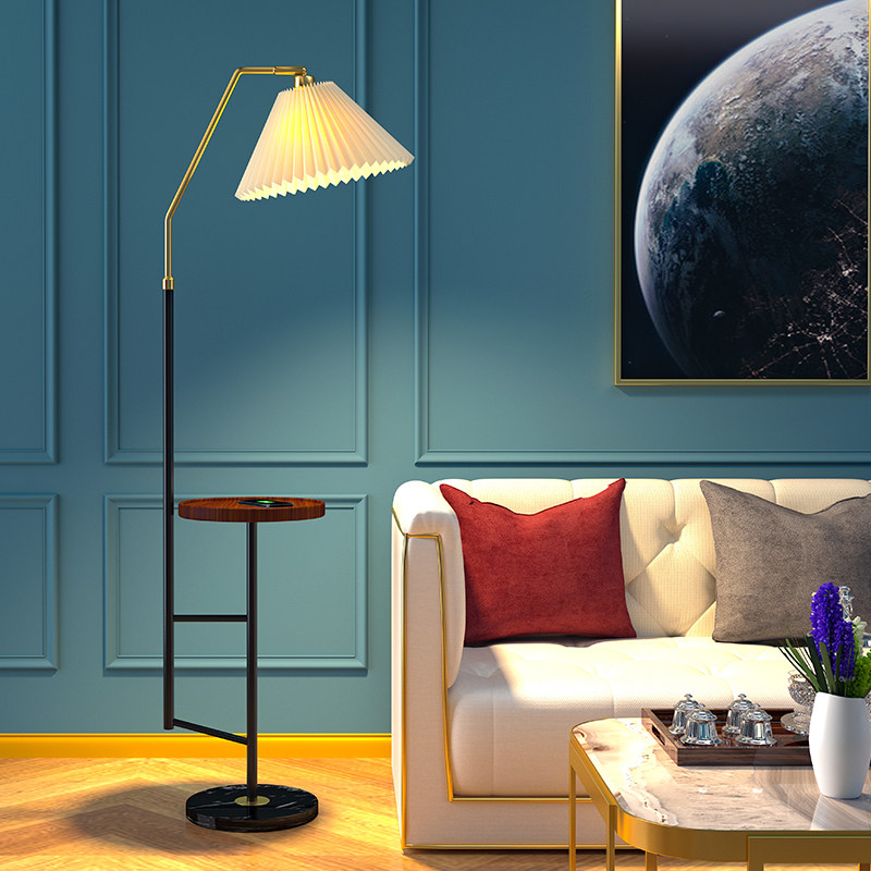 Light luxury ins wind living room pleated floor lamp bedroom sofa bedside table tea table rack integrated vertical desk lamp