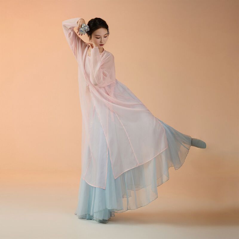Beautiful Classical Dance Practice Clothes, Long-Sleeved Tops, New Chinese-Style Hanfu, Elegant and Slimming, Peony Pavilion Dance Costumes, Performance Clothes
