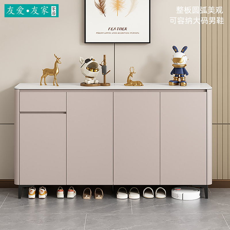 New Solid Wood Arc-Shaped Slate Shoe Cabinet for Home Entrance, Storage Cabinet, Light Luxury High-End Wall-Mounted Partition Entrance Cabinet