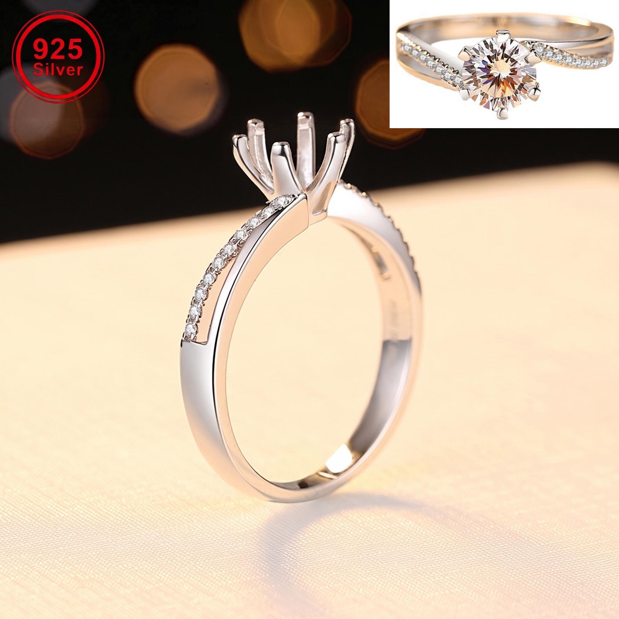 925 sterling silver ring support for women DIY personalized moissanite European and American fashion twisted arm six-claw stone ring support
