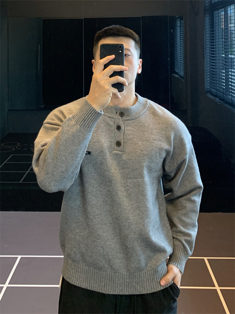 IRONTRAP Heavy Henry Collar Pullover Knitted Sweater Base Sweater Long Sleeve Sports and Casual T-shirt Men's Autumn and Winter