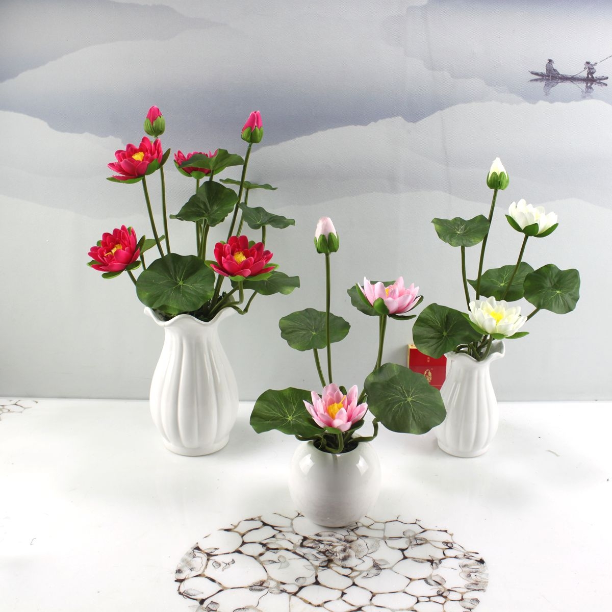 Emulated lotus flower lotus flower for Buddha supplies plastic fake flower silk flower small potted plant Buddha in front of Buddha flowers for flowers