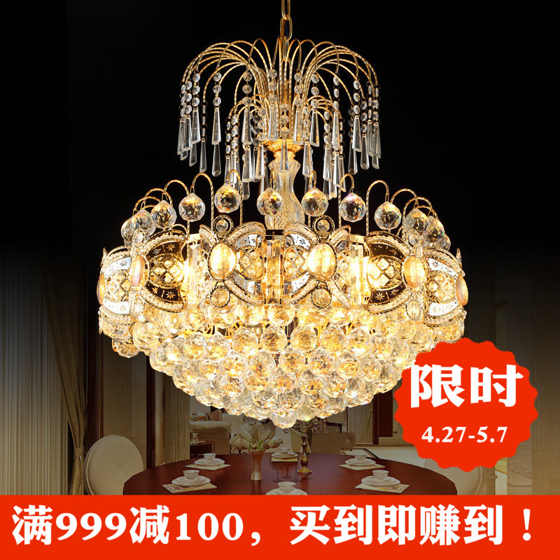 Golden Dining Hall Crystal Chandelier American Minimalist Dining Chandelier Atmospheric Creative Dining Room Lamp Round LED Extravagant Lamps