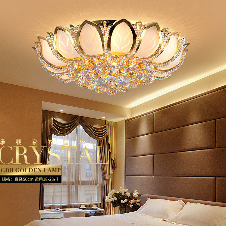 Simple modern living room lamp chandelier bedroom atmospheric ceiling lamp European headlight round hall home crystal lamp