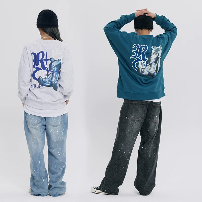 RomanticCrown24 autumn and winter street atmosphere printed pullover loose sweatshirt