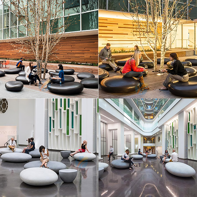 Glass Fiber Mall Public Rest Chair Creative Goose Pebble Styling Seat Outdoor Park Square Casual Bench