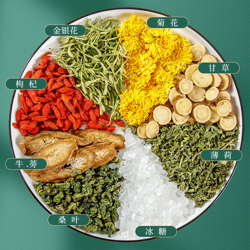 Chrysanthemum, wolfberry, cassia seed tea, honeysuckle, burdock root, mulberry leaf, tea bag, flower tea, overtime, stay up late health tea