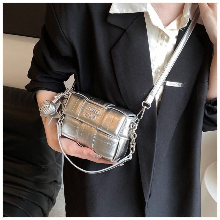High-End Silver Small Bag for Women, 2026 New Model, Light Luxury Niche Design, Crossbody Bag, Super Popular Hand-Held Small Square Bag