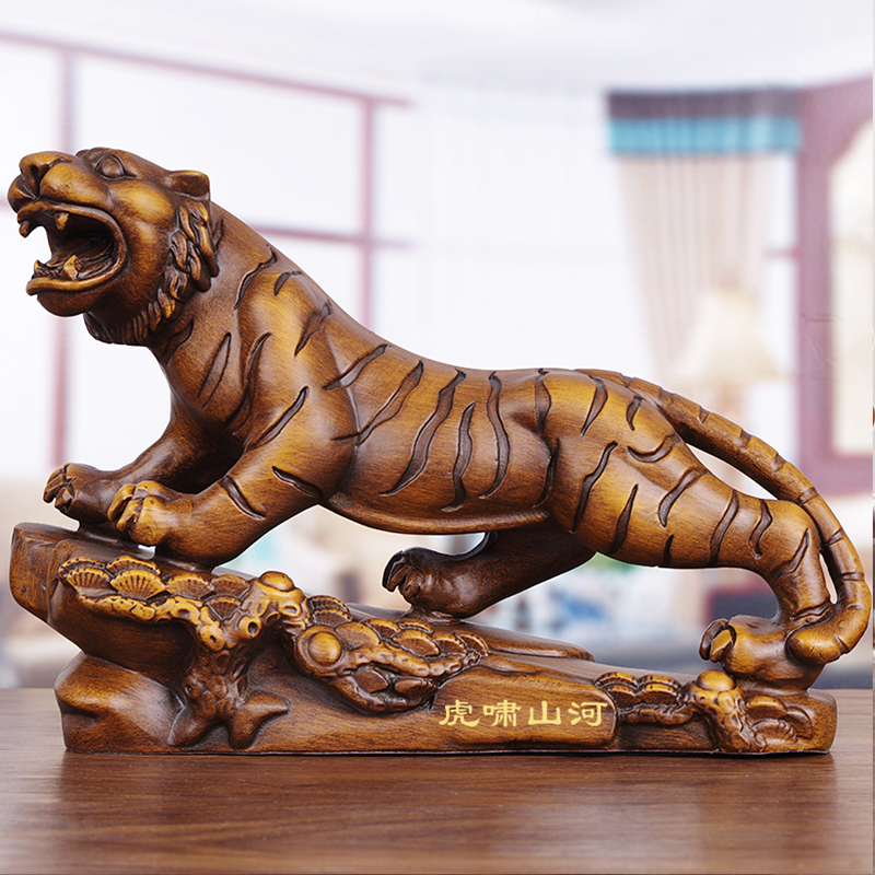 Wooden Carving Tiger Ornaments Home Living Room TV Cabinet Set Zhaozhao Town House Desk Decorations