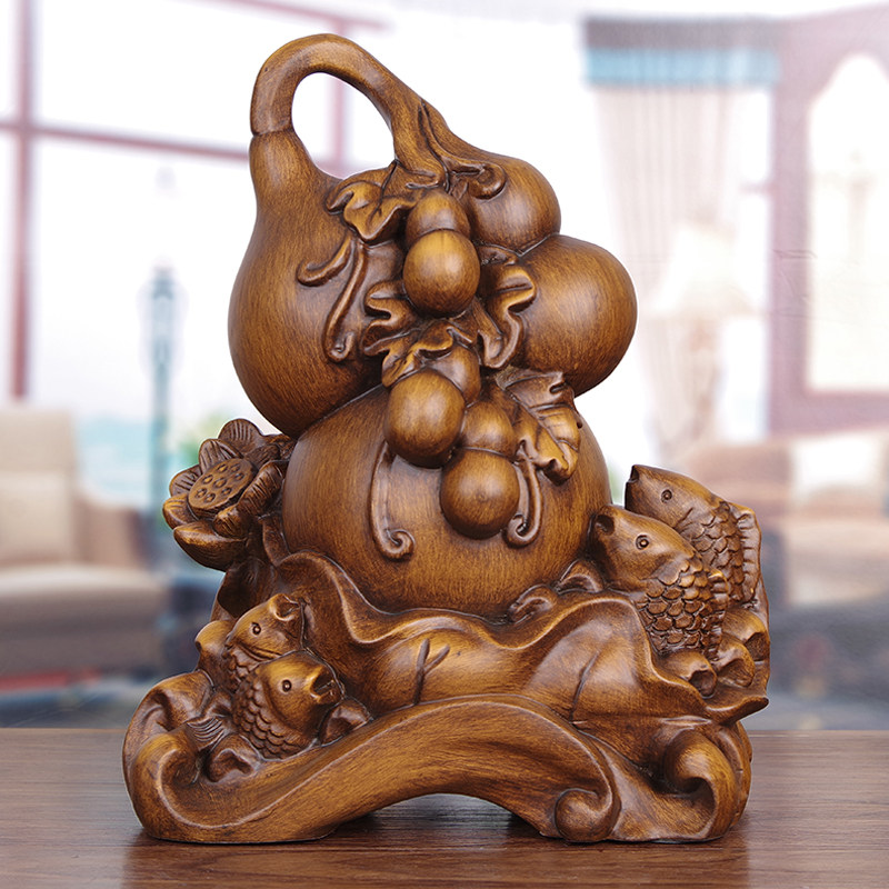 Zhao Cai gourd ornament wood carving handicraft town house Fluke living room entrance TV cabinet decoration housewarming new home gifts