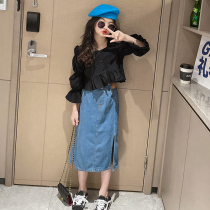 Girl Springtime Dress 2023 New Ocean Gas Trendy Denim Dress Girl Dress Girl Spring Autumn Dress Suit Skirt